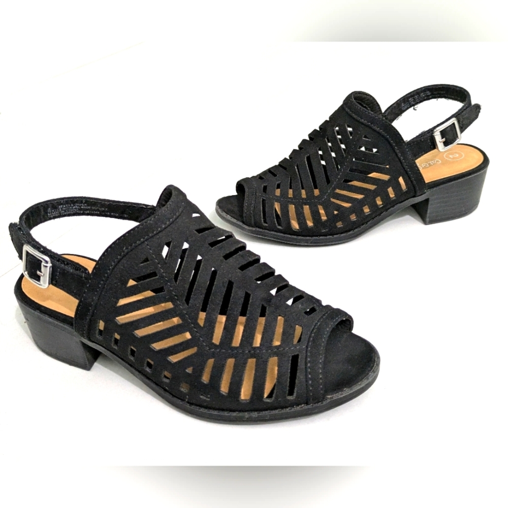 Cat & Jack Girls Size 2 Black Strappy Dress Shoes